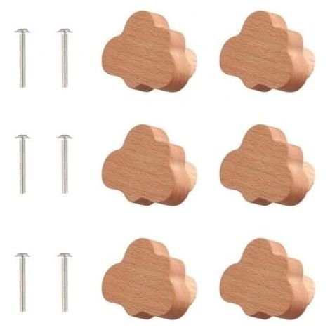 Wooden Cabinet Knobs for Children's Room, 6 x Furniture Knobs, Solid Wood Drawer Knobs with Screws, Drawer Handles for Decorating Dresser Kitchen Bedroom (1/5)