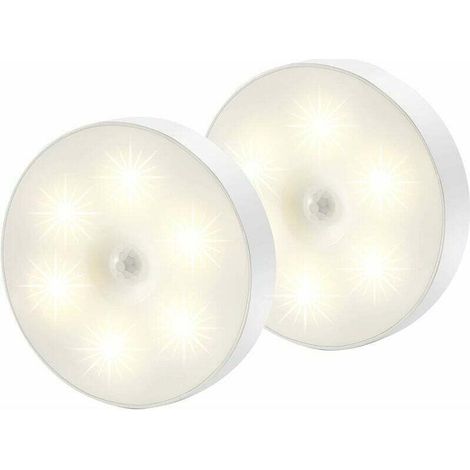 Veilleuse Led, Magnétique lampe detecteur de mouvement interieur avec tampons adhésifs gratuits, Coller n'importe où, Capteur sans fil USB rechargeable  Blanc chaud  Paquet de 2