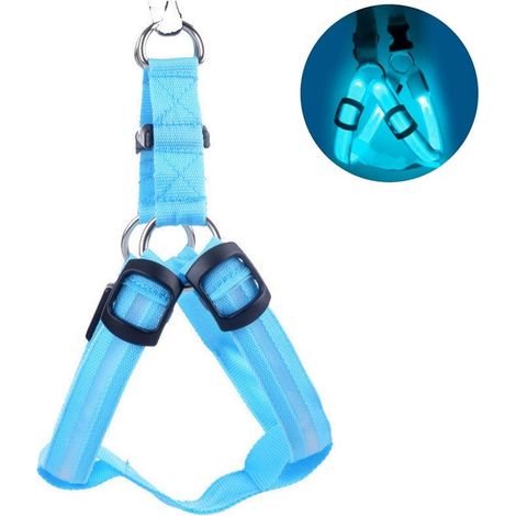 Arnés para perros, Arnés ajustable para mascotas, Fibra óptica LED, Iluminado, Recargable, Arnés para perros, Arnés para perros, USB, L, Azul (1/5)