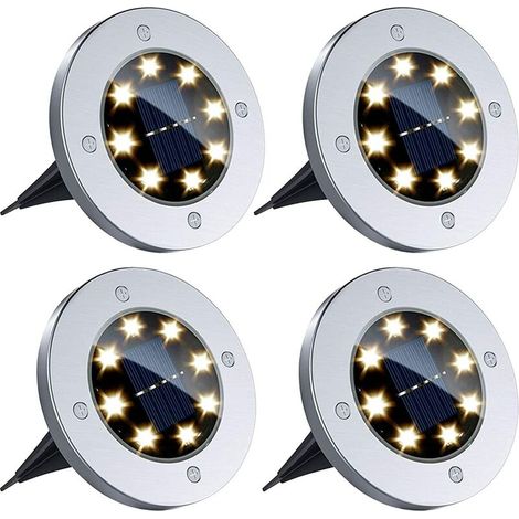 RHG Lampes Solaires Extérieures Blanc Chaud 8 LED, 4 Pcs IP65 Étanche Lampes Solaires Extérieur Jardin Spots Solaires Encastré Solaire Extérieur Lumière pour Paysage, Terrasses, Patio, Pelouse [Classe (1/5)
