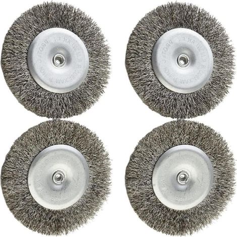 Rotierende Drahtbürste aus Edelstahl – 4er-Set, 100 mm Durchmesser, zum Bohren, Entrosten und Lackieren (1/5)