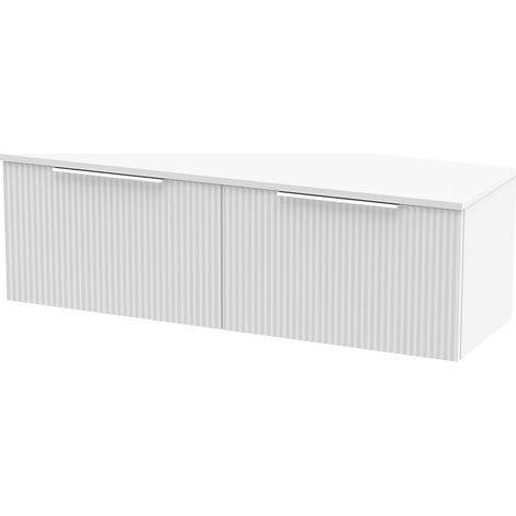 Tixall Fluted 2 Drawer Wall Hung Vanity Unit with Worktop, Satin White, 1200mm