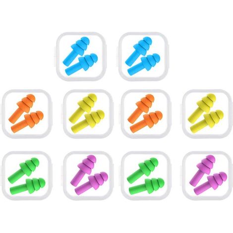 Lot de 5 paires de bouchons d'oreilles en silicone antibruit, réutilisables et étanches, avec étui, pour la natation et le sommeil. (1/4)
