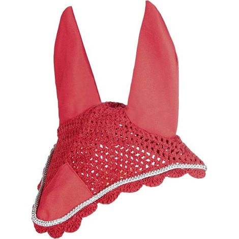 Cuffietta antimosche da appoggio per cavalli fatta a mano all'uncinetto senza cordone di chiusura: full, rosso scuro /rosso scuro 3232 (1/5)