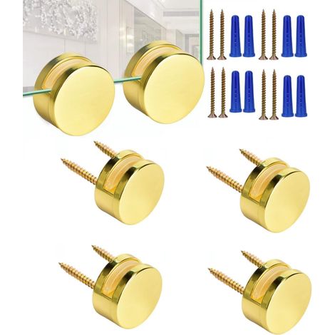 Lot de 4 clips de fixation pour miroir dorés, support de miroir, entretoises, mise à niveau de fixation pour miroirs, images en verre et photos (1/5)