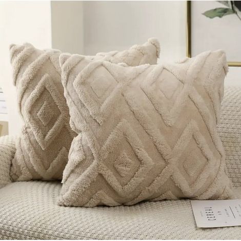 Juego de fundas de cojín de lujo suave,Estampado de cuadros grandes,Decoración del hogar,Fundas de cojín decorativas,Juego de 2,45x45 cm,Beige (1/4)