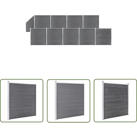 The Living Store Ensemble de clôture WPC 9 Carré + 1 Incliné 1657x186 cm Gris - Clôture - Clôture Jardin - Clôture Composite - Clôture Design - Clôture Moderne (1/5)