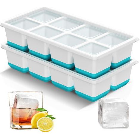 Ice cube tray, set of 2 large reusable ice cube molds, freezer ice cube trays with lid, easy-release ice cube tray for drinks, whiskey and cocktails (1/4)