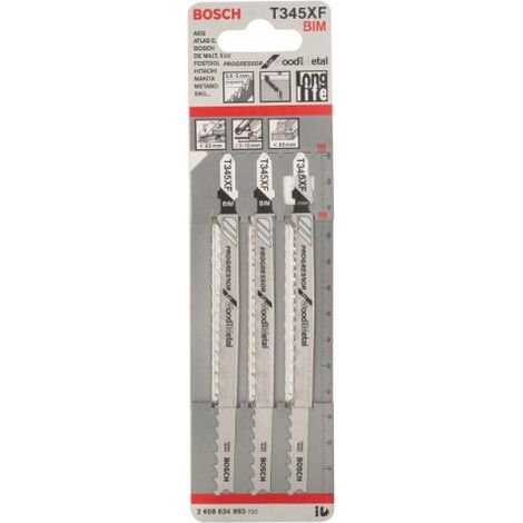 Bosch 3x Lama per seghetto alternativo T 345 XF Progressor for Wood and Metal (per Legno, Materiale plastico, Metalli ferrosi, Metallo non ferroso, 132 mm, Accessorio Seghetto alternativo)