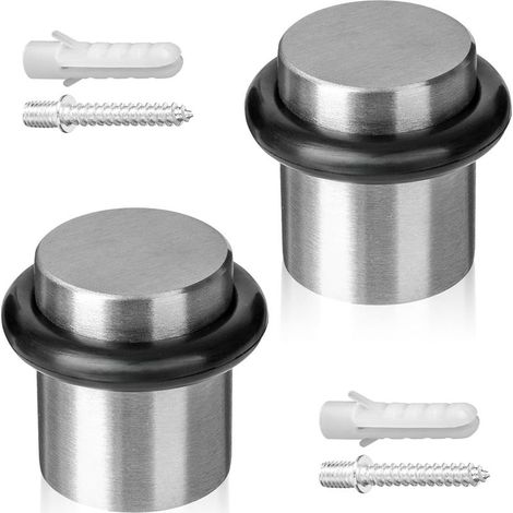 Butée de porte Sol à visser, 2 pièces Arrêt de porte en acier inoxydable - Ø20x25mm - Arrêt de porte brossé avec vis et chevilles incluses (1/5)