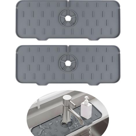2 Pcs Tapis de Robinet en Silicone, Tapis de Anti-éclaboussures pour Évier, Tapis de Séchage Robinet Tapis Absorbant pour Évier Cuisine, 37×14cm (1/5)