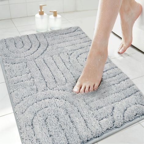 Tapis de Bain Microfibre 60x90cm Tapis Salle de Bain Absorbant Antiderapant Lavables Tapis Salle de Bain et Tapis Toilette de Douche, Baignoire, Décoration WC (Gris) (1/5)
