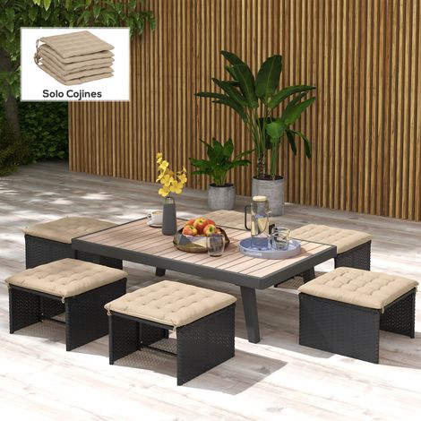 Set di 6 cuscini per sedie da pranzo 40x40 cm, 6 pezzi, cuscini imbottiti per sedie da giardino con nastri, colore kaki