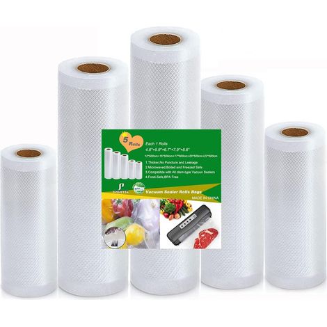 Sac sous-vide pour appareil sacs d'emballage sous vide alimentaire - 5 rouleaux (12 + 15 + 17 + 20 + 22) x500cm sans BPA, pour toutes les machines d'étanchéité sous vide (1/5)