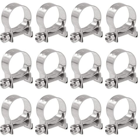 Lot de 12 mini colliers de serrage réglables en acier inoxydable de 16 à 18 mm de diamètre pour tuyau d'injection de carburant (1/5)