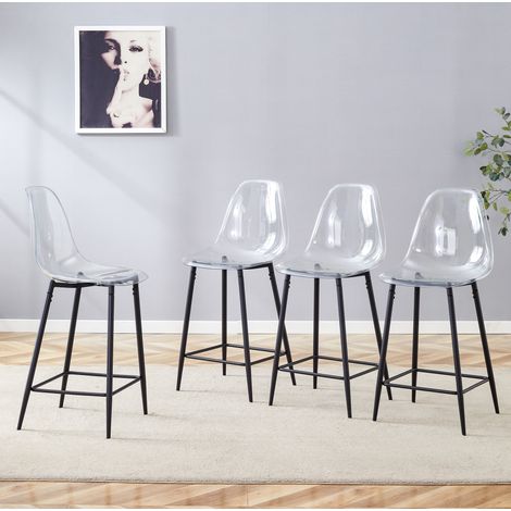 Taburete de bar transparente, asiento de plástico y patas de metal negro (1/5)