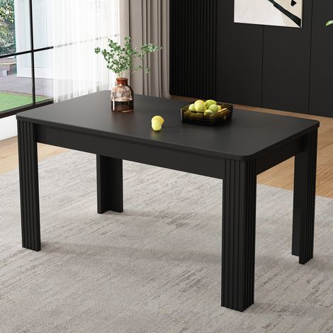 Table à manger rectangulaire en panneaux de particules noir, 4 pieds, style moderne (1/5)