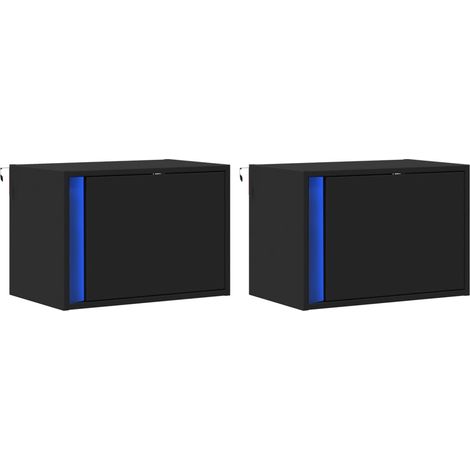 Set di 2 comodini da parete 50 x 31 x 35 cm con luci LED in legno ingegnerizzato nero DEC036165
