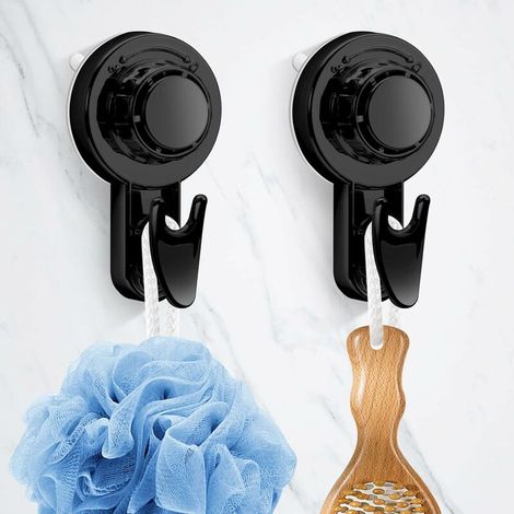 VURAHOME - Crochet Ventouse Salle de Bains, Crochet a Ventouse Puissante pour Toilettes Cuisine, Inoxydable Crochet Mural Crochet Porte Serviette Ventouse Patères Crochet de Douche (noir) (1/5)