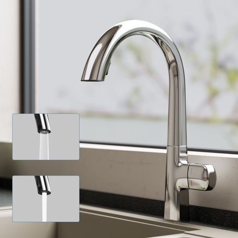 doporro Mitigeur Cuisine pour Évier en Laiton Mélangeur Eau Chaude et Froide Rotation à 360° Robinet de Cuisine Chromé Bec Extractible Deux Débit d'Eau MS8095 (1/5)
