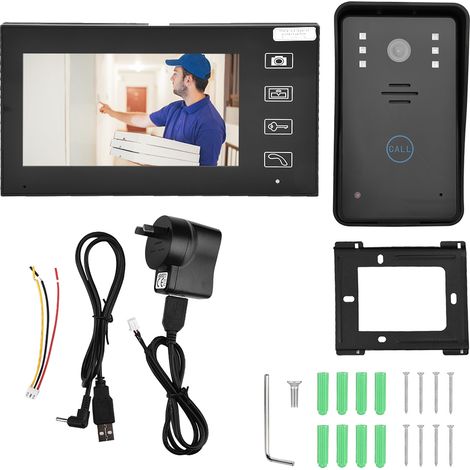 Sonnette vidéo sans fil 7 pouces TFT, Interphone visuel de porte, Sécurité domestique, 100-240V AU (1/5)