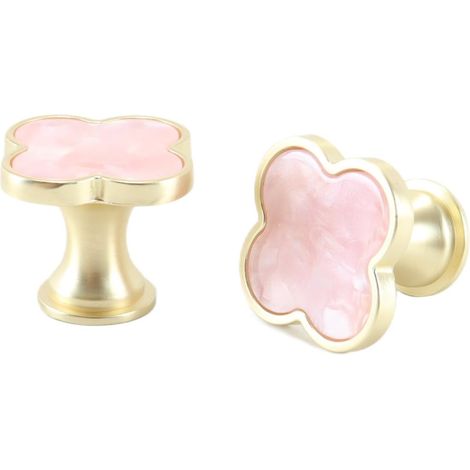 Lot de 6 poignées en forme de trèfle à quatre feuilles, boutons en alliage de zinc à un trou pour portes de commode, armoire et tiroirs, accessoires de quincaillerie (rose) (1/5)