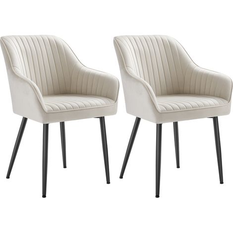Songmics – Lot de 2 chaises de salle à manger rembourrées en velours – Accoudoirs – Pieds en métal – Charge max 120 kg – Dimensions 60x62,5x85 cm (1/5)