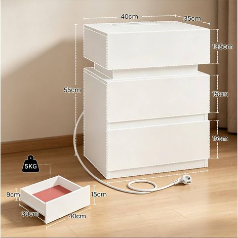 Ensemble de 2 tables de chevet blanches avec LED réglable et station de charge intégrée (1/5)