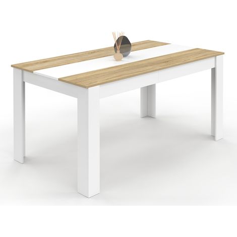Idmarket – Table de salle à manger rectangle 8 personnes – Dimensions 160 x 90 cm – Plateau blanc et imitation hêtre – Montage facile (1/5)