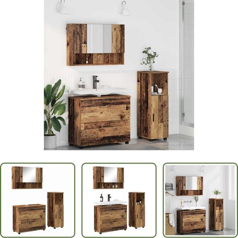 Meuble sous lavabo - Ensemble de mobilier de salle de bain 3 pcs Bois Ancien (1/5)