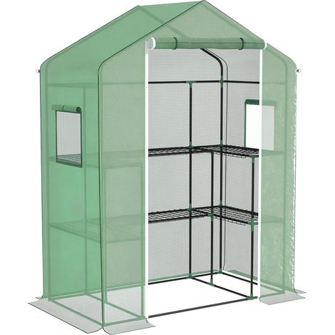 Tunnelgewächshaus mit 2 Öffnungen und U-förmigen Regalen, für den Anbau von Gemüse, Blumen und Pflanzen – PE-Folie 140 x 73 x 190 cm