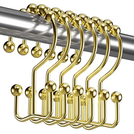 Shower Curtain Hook Rings, Rustproof Shower Curtain Hook Rings, Set of 12 Gold Hooks (1/5)