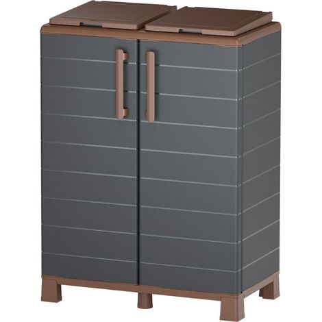 Abri Poubelles 2 Sacs Anthracite - Armoire Cache Poubelle de Tri Sélectif 68 x 37 x 90 cm Terrasse, Restaurant Art Plast