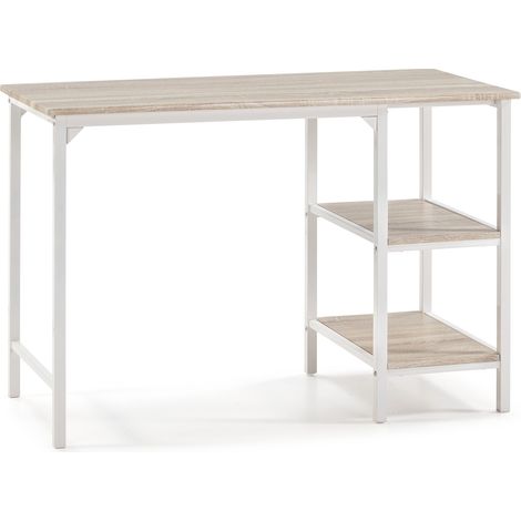 Scrivania Colón Bianco, 2 mensole, Stile Nordico, 110 (Lunghezza) x 55 (profonditá) x 76 (Altezza) cm