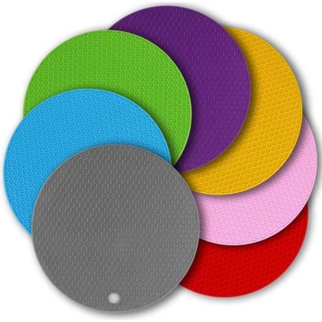 Set de 7 Dessous de plat,Silicone,Antidérapant,Lavable,18 x 0,3 cm,Cuisine Salle à manger (1/4)