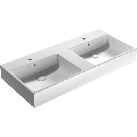 Lavabo doppio in ceramica 110x50 cm Globo Stone SCQ110BI Bianco - Ceramica (1/4)