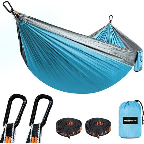 Hamac Ultra-léger de Voyage Camping 300 kg Capacité de Charge,(275 x 140 cm) Nylon à Parachute 2 x Mousquetons de qualités, 2 x Sangles de Nylon pour Jardin d'interieur/extérieur