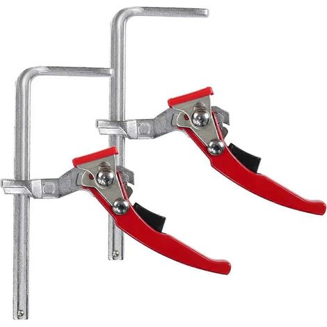 Lot de 2 serre-joints à cliquet pour table, serre-joints rapides pour rail de guidage de scie circulaire, argent/rouge (1/5)