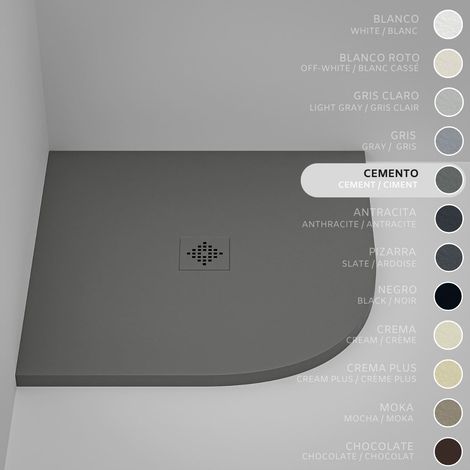Receveur de Douche Semicirculaire SOULHOME Résine et Charge Minérale Antidérapant 80x80 cm Gris Ciment - Grille Same (1/5)