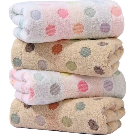 Lntyq Lot de 4 serviettes à main en coton à pois colorés (2 styles) - Serviettes absorbantes douces pour salle de bain - 13,4 x 30 pouces