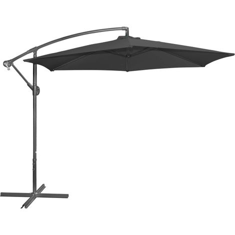 Parasol déporté rond 300 cm en tissu vert noir (1/4)