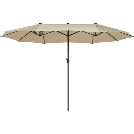 Beliani – Parasol droit double 460x270 cm – Toile polyester beige UPF 30+ – Mât aluminium 48mm – Résistance au vent 25 km/h (1/5)