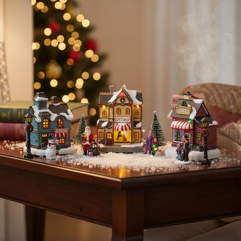 Mini villaggio natalizio con 3 casette LED h13 cm (1/5)