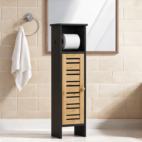 Meuble de rangement colonne pour salle de bain avec porte-papier (1/5)