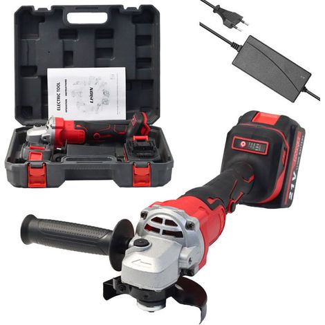 Smerigliatrice angolare a batteria, smerigliatrice angolare da 21 V con due batterie da 4,0 Ah, motore brushless da 9000 giri/min, dischi da taglio da 100 mm, disco lamellare per taglio e levigatura. (1/4)