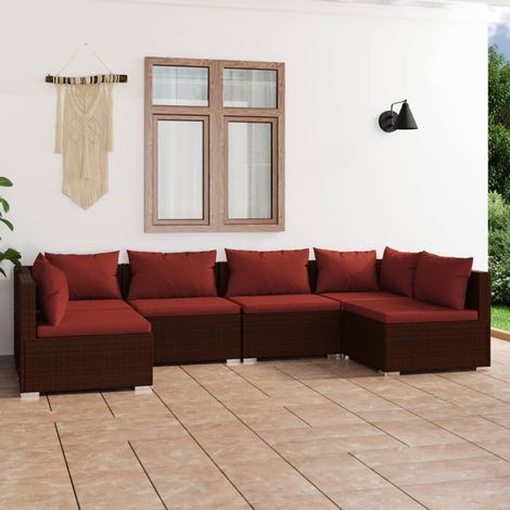 Salon de jardin 6 pcs Meuble de jardin Mobilier de jardin avec coussins Résine tressée Marron 21837 (1/5)