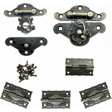 Ulisem Set of 2 Vintage Antique Design Jewelry Box Locks and 4 Vintage Hinges, with Sufficient Screws, Bronze Color (1/4)