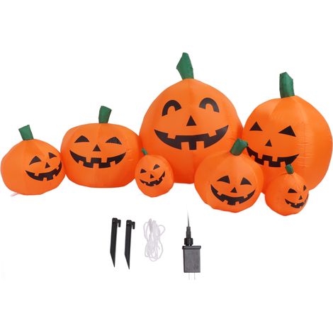 7 pièces Citrouille Gonflable Halloween avec LED Intégrées, Gonflage Automatique, Décoration Intérieure Extérieure Jardin, Prise US 100-240V (1/5)