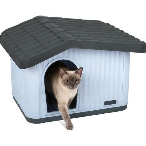 VOUNOT® Maison pour chat chien niche en plastique imperméable 60x51x41cm - Toit incliné amovible - Extérieur et intérieur - Blanc