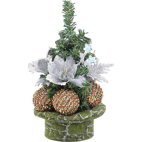 Boule de Noël argentée en aiguilles de pin, décoration de bureau en forme de sapin de Noël, petit cadeau (1/2)